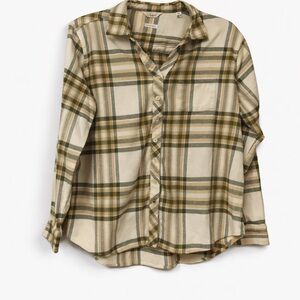 Weatherproof Kids Plaid Shirt in Green and Cream